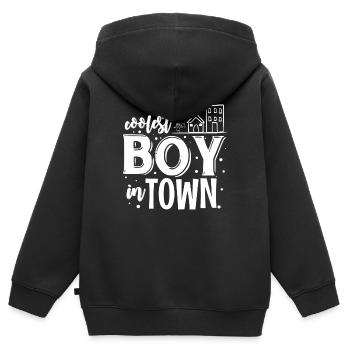 COOLEST BOY EN VILLE CADEAU CITY petit frère - Sweat Premium à capuche zippé enfant bio - noir - Dos - AI Model Kid Male (0cm)