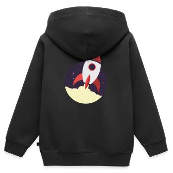 Lancement de fusées, fusées, espace - Sweat Premium à capuche zippé enfant bio - noir - Dos - AI Model Kid Male (0cm)