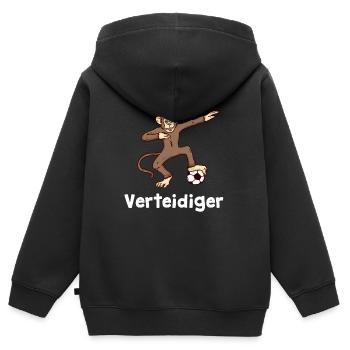 Fussball Verteidiger Affe Dab - Kinder Premium Organic Zip Hoodie - Schwarz - Hinten - AI Model Kid Male (0cm)