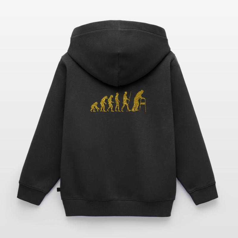 Evolution Alter Mann Golden Glitter Effekt Kinder Premium Organic Zip Hoodie