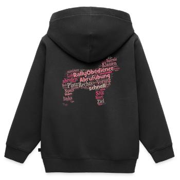 Rally Obedience Wordcloud Border Collie / Aussi - Kinder Premium Organic Zip Hoodie - Schwarz - Hinten - AI Model Kid Male (0cm)