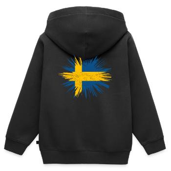 Cadeau Splatter Pays Roots Suède - Sweat Premium à capuche zippé enfant bio - noir - Dos - AI Model Kid Male (0cm)