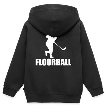 Floorball Unihockey Geschenk - Kinder Premium Organic Zip Hoodie - Schwarz - Hinten - AI Model Kid Male (0cm)