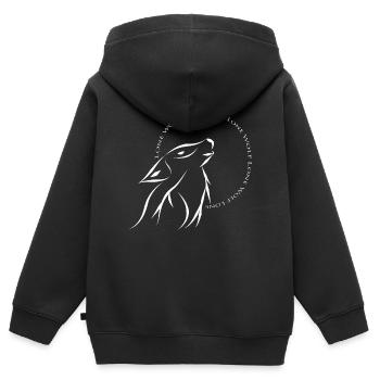 Loup solitaire blanc - Sweat Premium à capuche zippé enfant bio - noir - Dos - AI Model Kid Male (0cm)