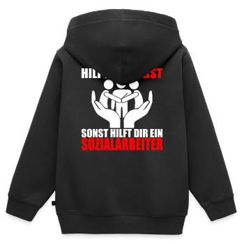 HILF DIR SELBST SONST HILFT DIR EIN SOZIALARBEITER - Kinder Premium Organic Zip Hoodie - Schwarz - Hinten - AI Model Kid Male (0cm)