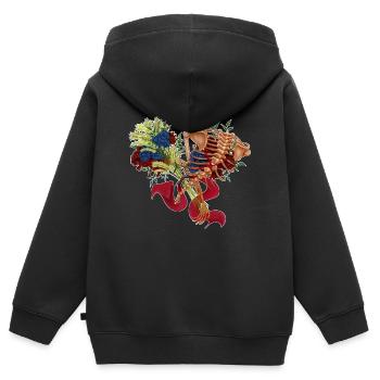 colonne vertébrale fleurie (bis) - Sweat Premium à capuche zippé enfant bio - noir - Dos - AI Model Kid Male (0cm)