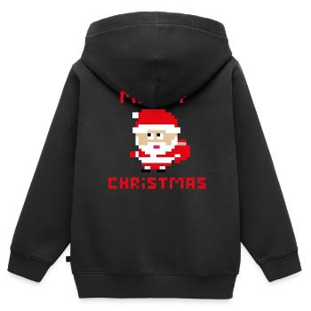 Santa 'Joyeux Noël' 8 bits - Sweat Premium à capuche zippé enfant bio - noir - Dos - AI Model Kid Male (0cm)