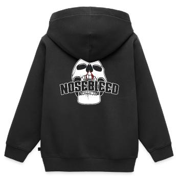 Saignement de nez | Crâne et nom avec bord blanc - Sweat Premium à capuche zippé enfant bio - noir - Dos - AI Model Kid Male (0cm)