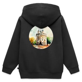 Tour du drapeau de Londres - Sweat Premium à capuche zippé enfant bio - noir - Dos - AI Model Kid Male (0cm)