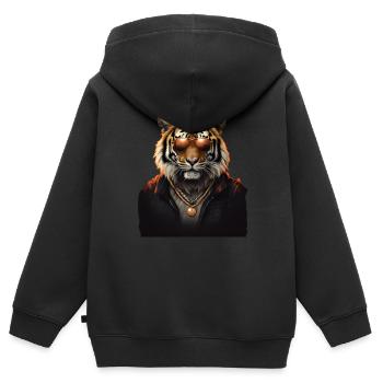 cooler Tiger mit Sonnenbrille und Halskette - Kinder Premium Organic Zip Hoodie - Schwarz - Hinten - AI Model Kid Male (0cm)