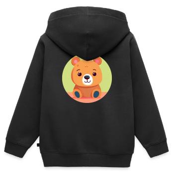 Kuschelbär-Grinsen - Kinder Premium Organic Zip Hoodie - Schwarz - Hinten - AI Model Kid Male (0cm)