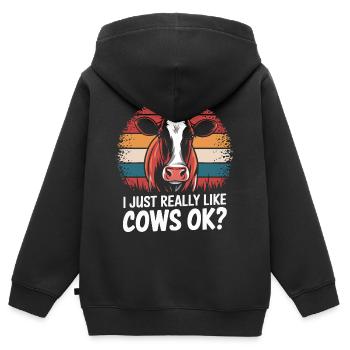Éleveur de vaches Ferme Éleveur de vaches - Sweat Premium à capuche zippé enfant bio - noir - Dos - AI Model Kid Male (0cm)