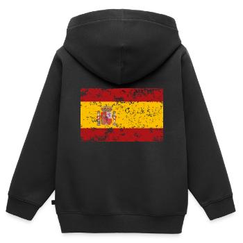 Drapeau de l’Espagne, effet usé - Sweat Premium à capuche zippé enfant bio - noir - Dos - AI Model Kid Male (0cm)