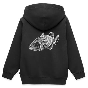 Lächelnder Drückerfisch Vintage Style - Kinder Premium Organic Zip Hoodie - Schwarz - Hinten - AI Model Kid Male (0cm)