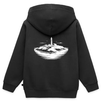 Insel mit Leuchtturm an der Küste - Kinder Premium Organic Zip Hoodie - Schwarz - Hinten - AI Model Kid Male (0cm)