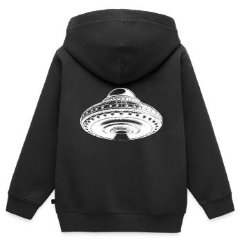 Soucoupe inhabituelle volante flottante - Sweat Premium à capuche zippé enfant bio - noir - Dos - AI Model Kid Male (0cm)