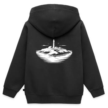 Île solitaire avec phare sur la côte - Sweat Premium à capuche zippé enfant bio - noir - Dos - AI Model Kid Male (0cm)