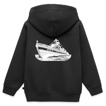 Schnittiges Hochseeschiff Kutter Schlepper - Kinder Premium Organic Zip Hoodie - Schwarz - Hinten - AI Model Kid Male (0cm)