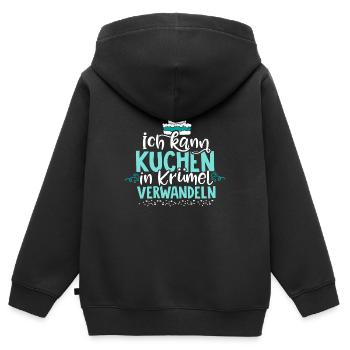 Kuchen, Torte, Backen & dann in Krümel verwandeln. - Kinder Premium Organic Zip Hoodie - Schwarz - Hinten - AI Model Kid Male (0cm)