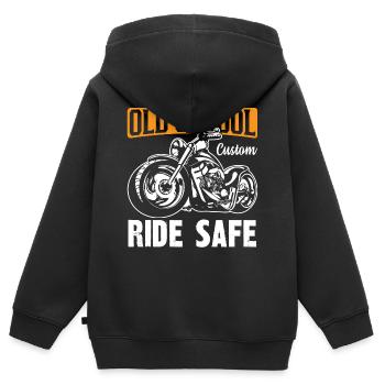 SICHER FAHREN - Kinder Premium Organic Zip Hoodie - Schwarz - Hinten - AI Model Kid Male (0cm)