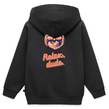 RELAX DUDE Faultier bunt lustig Zitat - Kinder Premium Organic Zip Hoodie - Schwarz - Hinten - AI Model Kid Male (0cm)