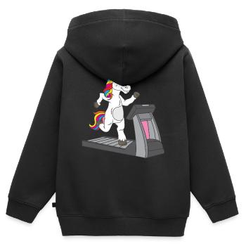 Sportliches Einhorn auf dem Laufband - - Kinder Premium Organic Zip Hoodie - Schwarz - Hinten - AI Model Kid Male (0cm)