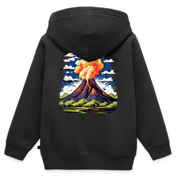 active volcano with ash cloud and lava flows - Kids Premium Organic Zip-up Hoodie - black - Back - AI Model Kid Male (0cm)