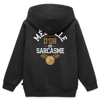 Médaille d'or en sarcasme - Sweat Premium à capuche zippé enfant bio - noir - Dos - AI Model Kid Male (0cm)