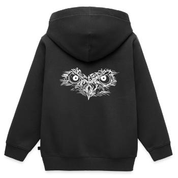 Yeux de hibou - Bec de hibou - Sweat Premium à capuche zippé enfant bio - noir - Dos - AI Model Kid Male (0cm)