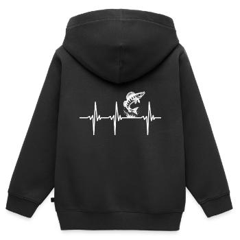 Herzschlag für Zander und Raubfisch Sportangeln - Kinder Premium Organic Zip Hoodie - Schwarz - Hinten - AI Model Kid Male (0cm)