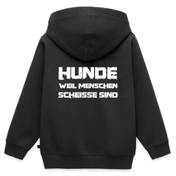 Spruch Hunde weil Menschen scheisse sind - Kinder Premium Organic Zip Hoodie - Schwarz - Hinten - AI Model Kid Male (0cm)