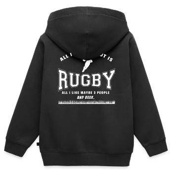 Rugby vétéran joueur de rugby cadeau - Sweat Premium à capuche zippé enfant bio - noir - Dos - AI Model Kid Male (0cm)