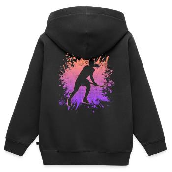 Joueur de floorball Floorballer Femmes Floorball - Sweat Premium à capuche zippé enfant bio - noir - Dos - AI Model Kid Male (0cm)
