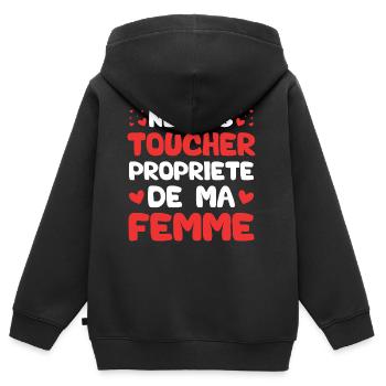Ne pas toucher propriété de ma femme - Sweat Premium à capuche zippé enfant bio - noir - Dos - AI Model Kid Male (0cm)