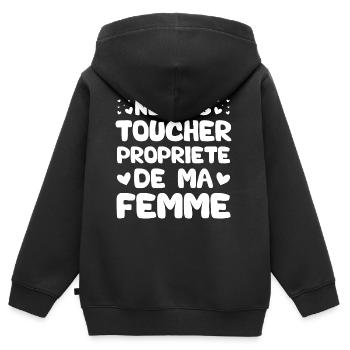Ne pas toucher propriété de ma femme - Sweat Premium à capuche zippé enfant bio - noir - Dos - AI Model Kid Male (0cm)
