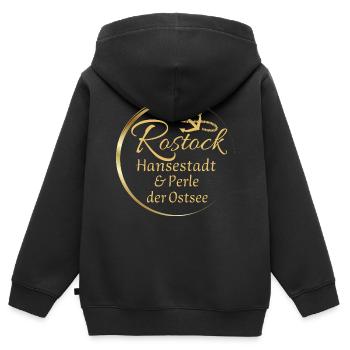 Rostock - Ville hanséatique et perle de la mer Baltique - Sweat Premium à capuche zippé enfant bio - noir - Dos - AI Model Kid Male (0cm)
