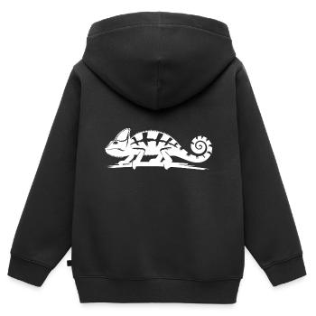 Wandelndes Chamäleon in der Natur - Kinder Premium Organic Zip Hoodie - Schwarz - Hinten - AI Model Kid Male (0cm)