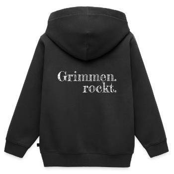 Grimmen rockt - Textdesign mit Stadtnamen - Kinder Premium Organic Zip Hoodie - Schwarz - Hinten - AI Model Kid Male (0cm)