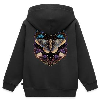 Moth, papillon de nuit, fleurs, lune, gothique, wicca - Sweat Premium à capuche zippé enfant bio - noir - Dos - AI Model Kid Male (0cm)