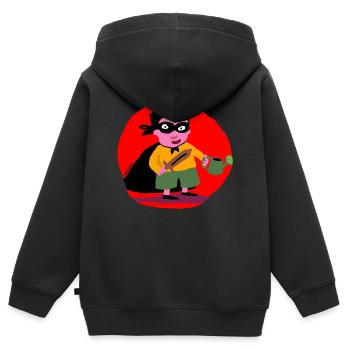 Le petit jardinier vengeur - Sweat Premium à capuche zippé enfant bio - noir - Dos - AI Model Kid Male (0cm)