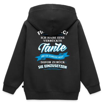 Finger weg! verrückte Tante Verwandte Familie Kind - Kinder Premium Organic Zip Hoodie - Schwarz - Hinten - AI Model Kid Male (0cm)