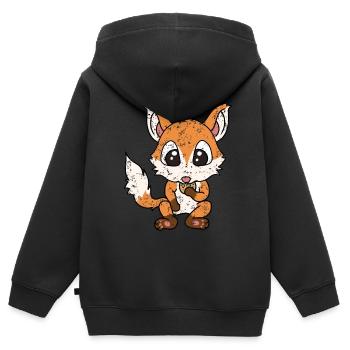 Little Fox Hunger Cookies Style Rétro Vintage - Sweat Premium à capuche zippé enfant bio - noir - Dos - AI Model Kid Male (0cm)