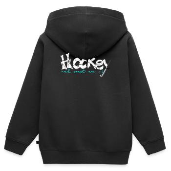 Hockey und sonst nix Feldhockey Feldhockey - Kinder Premium Organic Zip Hoodie - Schwarz - Hinten - AI Model Kid Male (0cm)