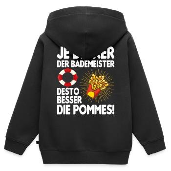 Bademeister Pommes Freibad Rettungsschwimmer - Kinder Premium Organic Zip Hoodie - Schwarz - Hinten - AI Model Kid Male (0cm)