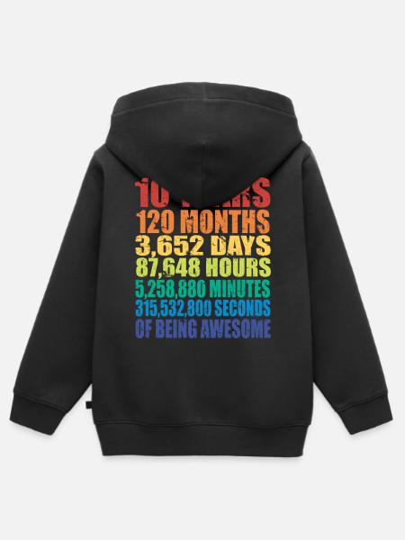 Regalo di decimo compleanno per bambini e bambine, 10 anni - Premium børne zip-hættetrøje økologisk - sort