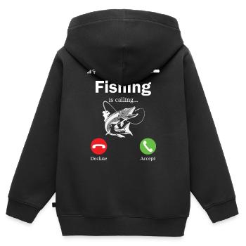 Angeln ruft an Angeln Anruf Angler Papa Angelrute - Kinder Premium Organic Zip Hoodie - Schwarz - Hinten - AI Model Kid Male (0cm)