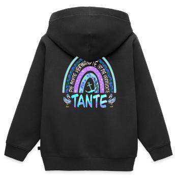 Lustiger Verwandten Spruch und super Tanten - Kinder Premium Organic Zip Hoodie - Schwarz - Hinten - AI Model Kid Male (0cm)