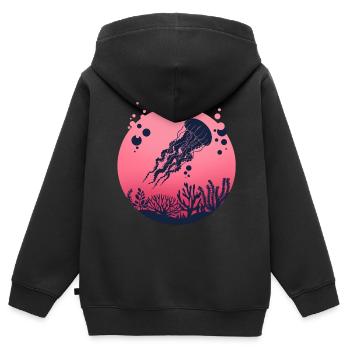 Qualle - Kinder Premium Organic Zip Hoodie - Schwarz - Hinten - AI Model Kid Male (0cm)