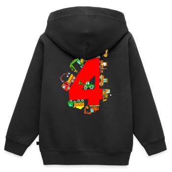 Chantier 4ème anniversaire Véhicules Pelle 4 ans - Sweat Premium à capuche zippé enfant bio - noir - Dos - AI Model Kid Male (0cm)