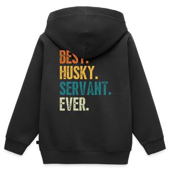 Meilleur serviteur de chien husky jamais en détresse police rétro - Sweat Premium à capuche zippé enfant bio - noir - Dos - AI Model Kid Male (0cm)